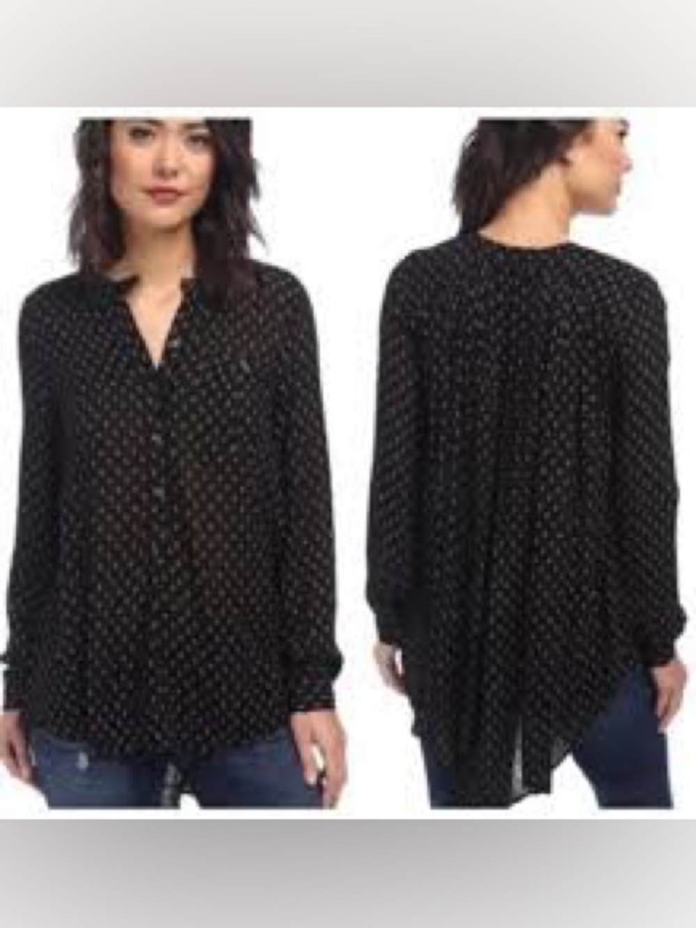 Free People long sleeve blouse hi low hem black green red pattern medium rayon